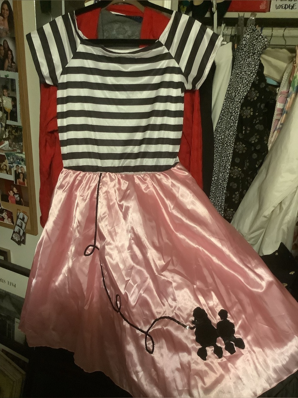 Striped Top Pink Satin Poodle Theater Dress